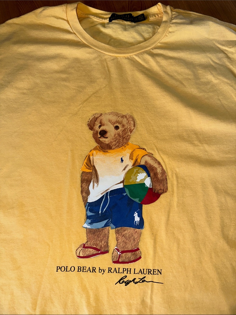 Ralph Lauren Yellow Polo Bear Graphic Tee with Multicolor Beach Ball